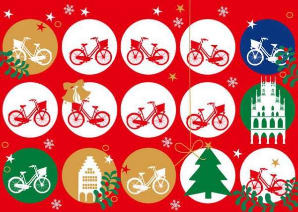 Postkarte Kreise Fahrräder Weihnachten mmm