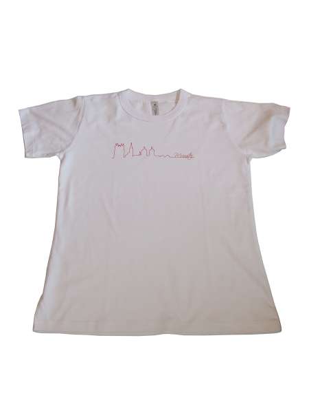 Damen T-Shirt Sonnendeck - weiß mit roter Linie