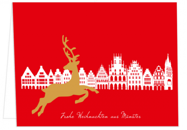 Klappkarte - Frohe Weihnachten aus Münster mit Rentier mmm