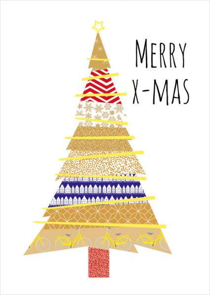 Postkarte Baum Giebelhäuserreihe Weihnachten mmm