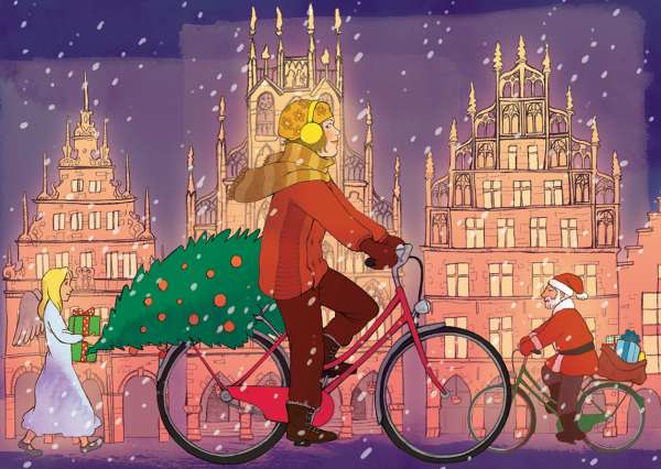 Postkarte Radfahrerin Weihnachtsengel mmm