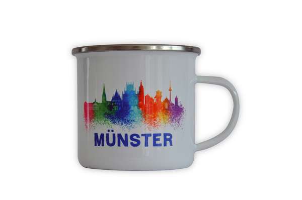 Emaille Becher - bunte Skyline Münster
