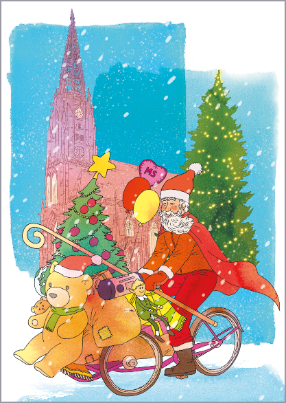 Postkarte Radfahrer Weihnachtsteddy mmm